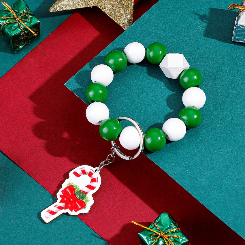 Wholesale Christmas Tree Beads Beaded Wrist Keychain